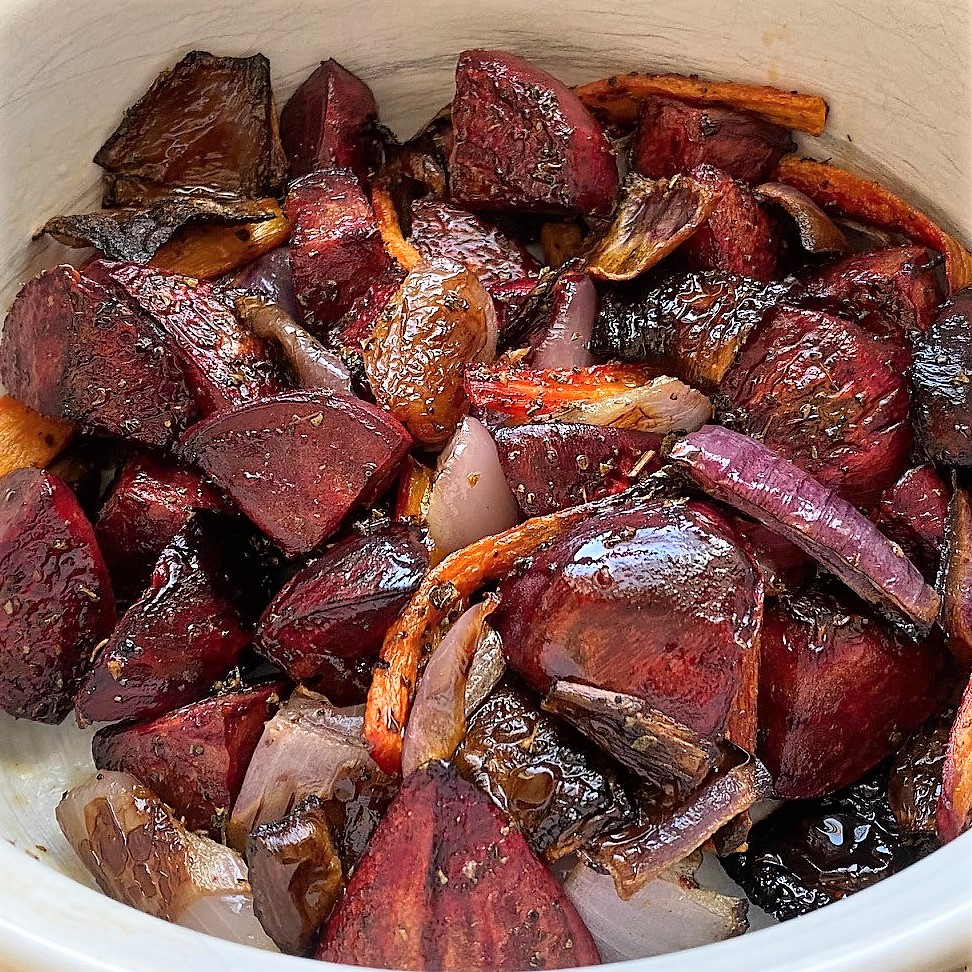 Roasted carrots, beets and red onion