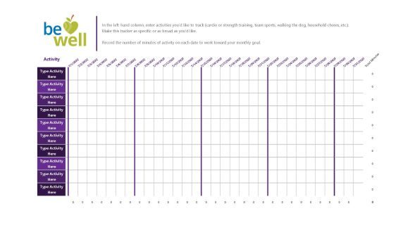 Fitness Activity Tracker Fillable Excel